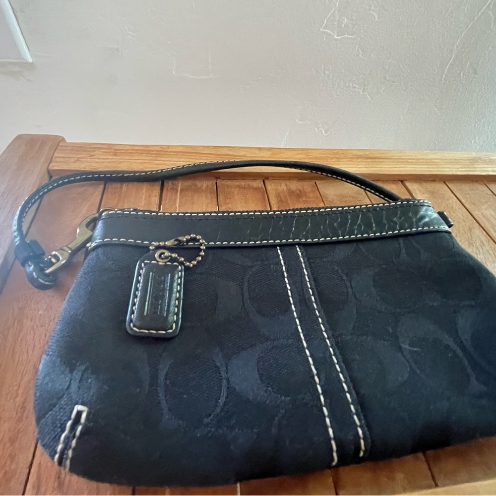 Coach Black Signature Jacquard Wristlet with Contrast Stitching
